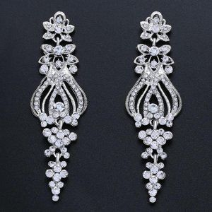 2.95" cz crystal vintage style flower  prom pageant bridal wedding earrings